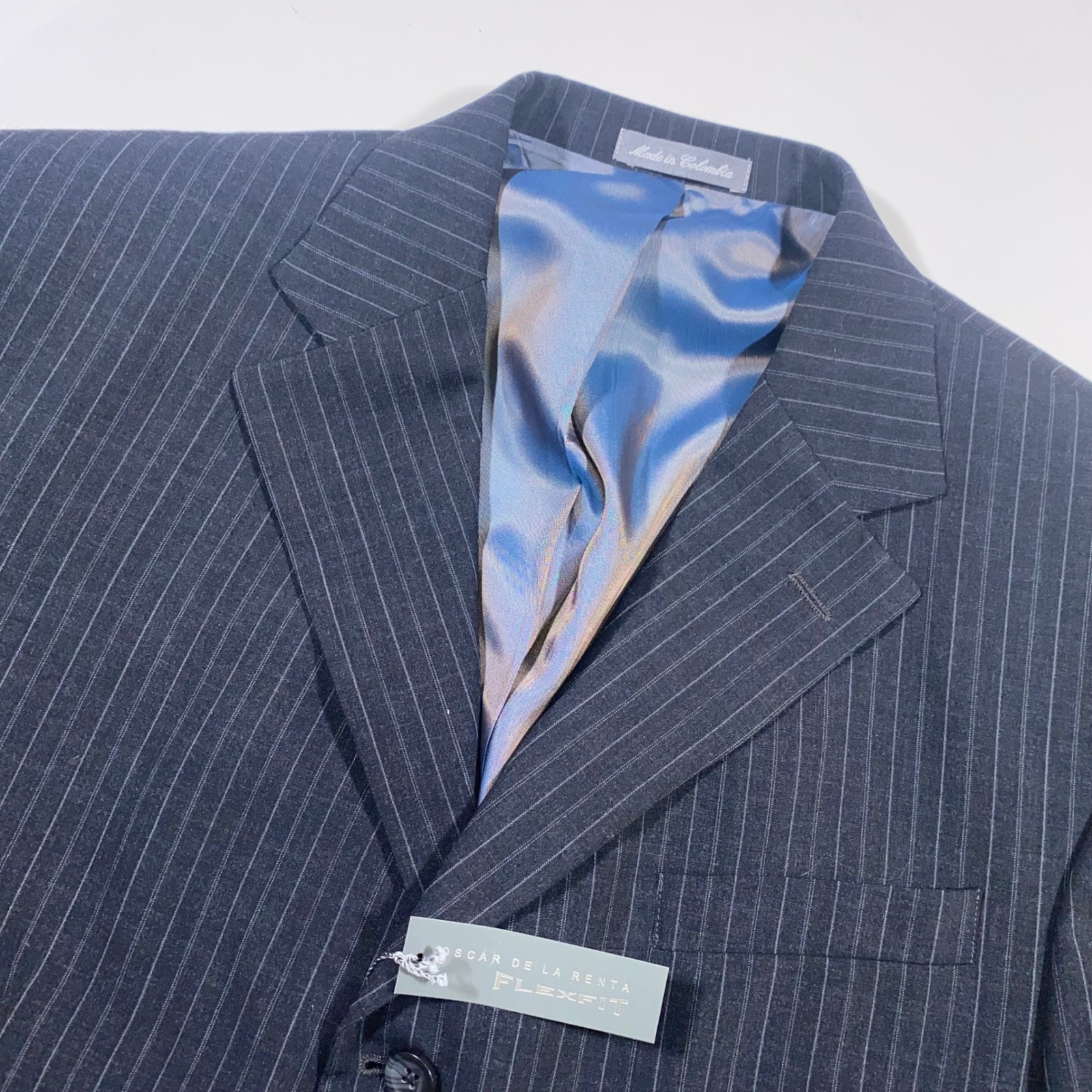 Oscar De La Renta Flexfit Men 44r Charcoal Pinstripe 100% Wool Blazer Jacket New